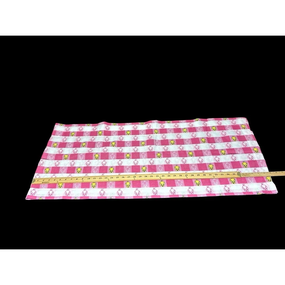 Lot of 2 Vintage 1999 Tweety Bird Valances‎ Looney Tunes Pink Gingham Curtains